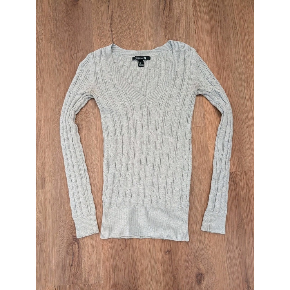 Vtg‎ Y2K Forever 21 Womens Cable Knit Sweater Size S Gray Long Sleeve Bella Swan